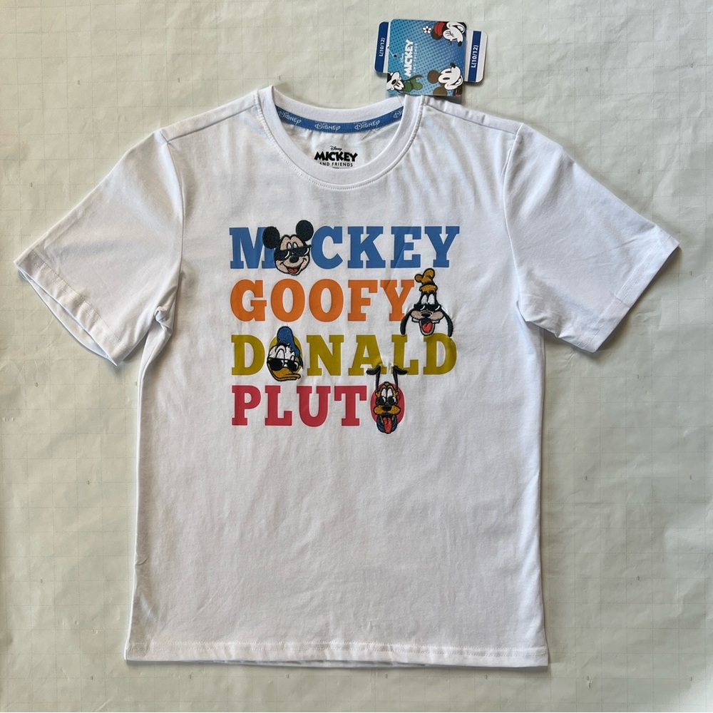 Mickey & Friends White Embroidered Tee - Size L (10/12)